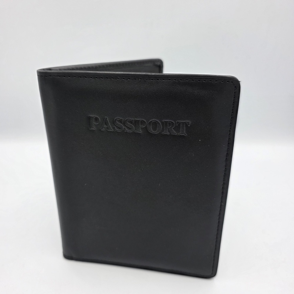 New Geoffrey Allen Genuine Leather‎ Passport Holder Wallet Black